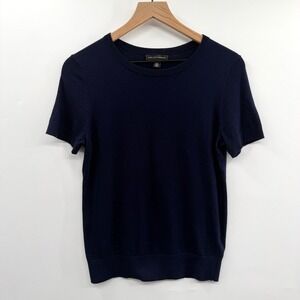 Saks Fifth Avenue Short Sleeve Cotton Silk Cashmere Knit Top in Navy Blue Size S